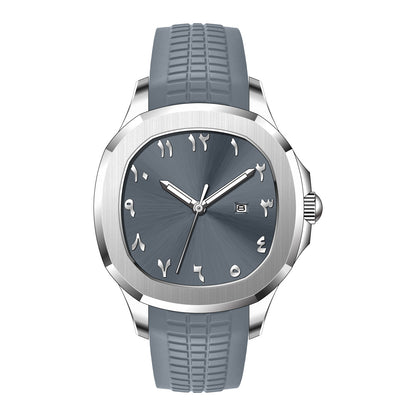 {{ brand }} Men's Grenade Silicone Watch Gray Surface Silver Case - Classic Grenade Silicone Band Waterproof