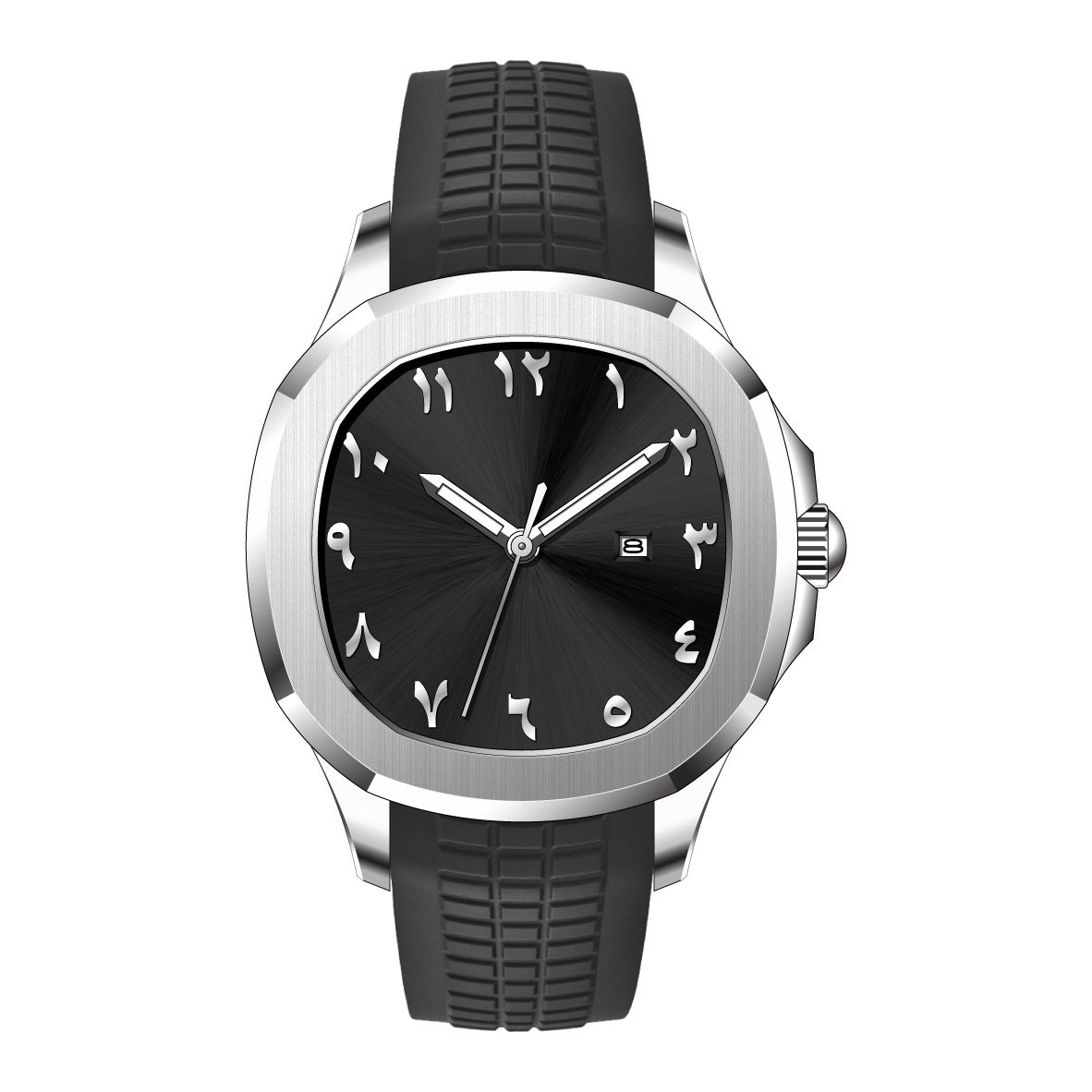 {{ brand }} Men's Grenade Silicone Watch Black Surface Silver Case - Classic Grenade Silicone Band Waterproof