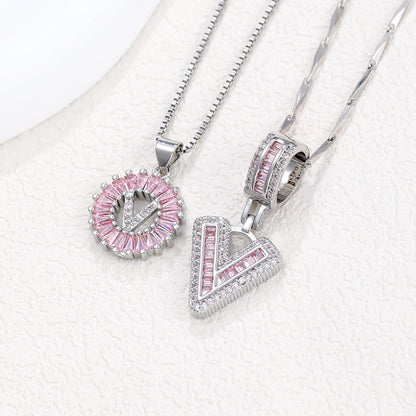 Rock Sugar 26-letter Pendant Necklace For Women, Copper Inlaid Zircon Round Flower Jewelry Set