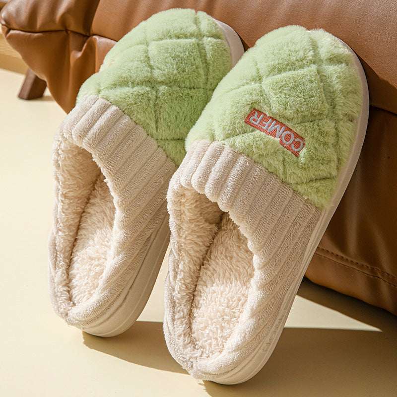 Solid Rhombic Letter Slippers – Warm, Non-Slip Plush for Couples Solid Rhombic Letter Home Slippers Winte | Ectron Online