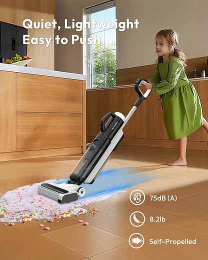 Lightweight upright wet dry vacuum mop with floor nozzle and rotating brush head