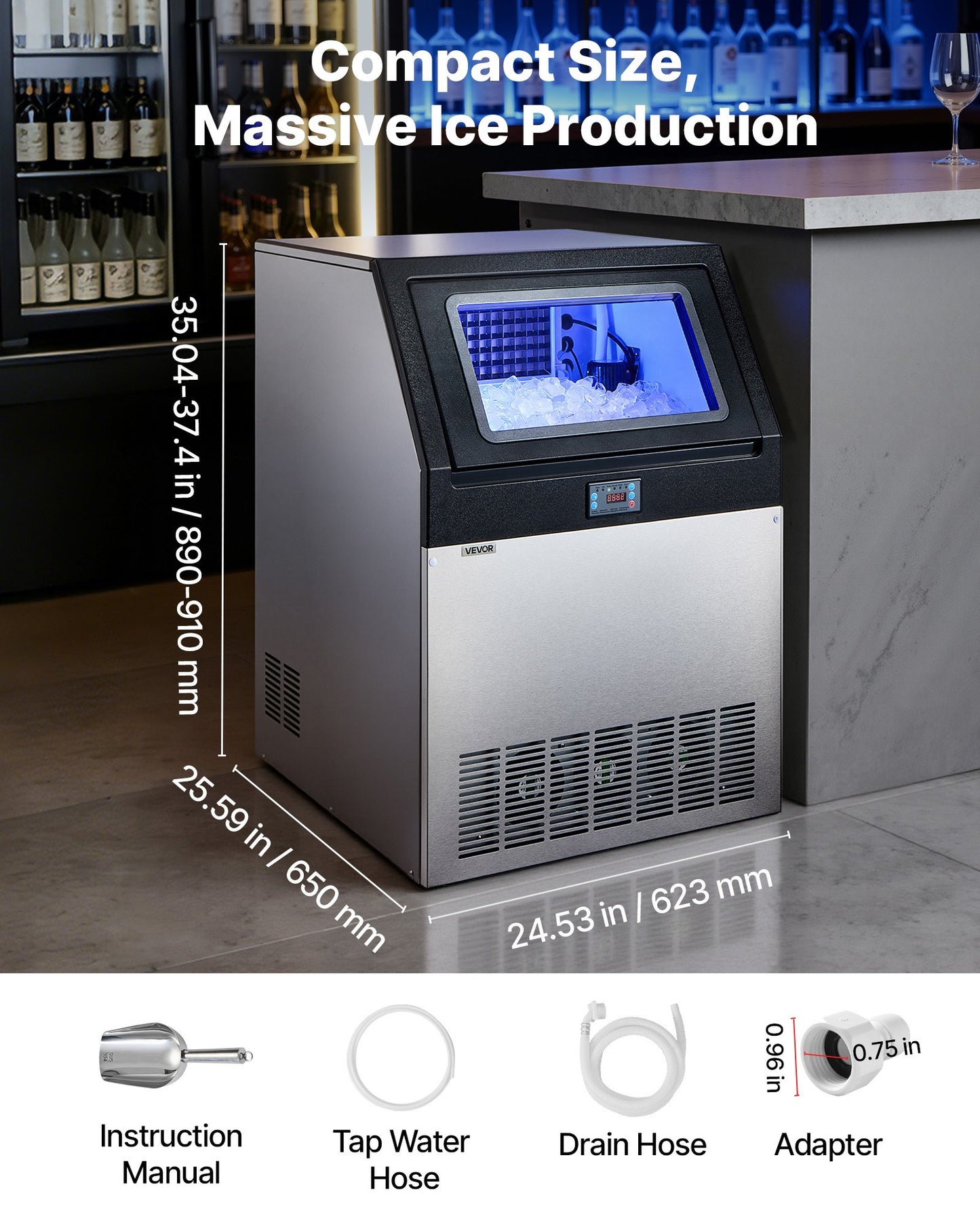 300 Lbs/24H High-Capacity Commercial Ice Maker | 85 Lbs Storage