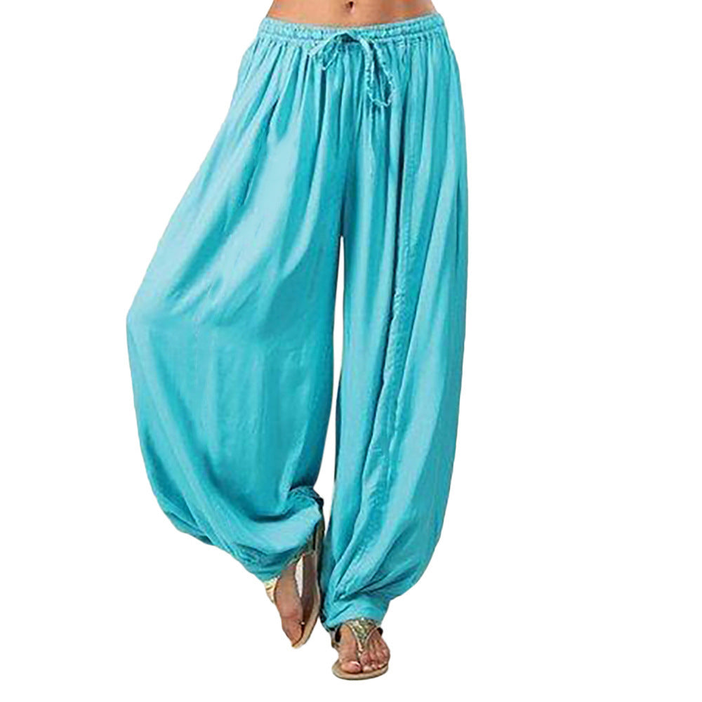 Solid Color Loose Large Size Elastic Band Wide-leg Pants