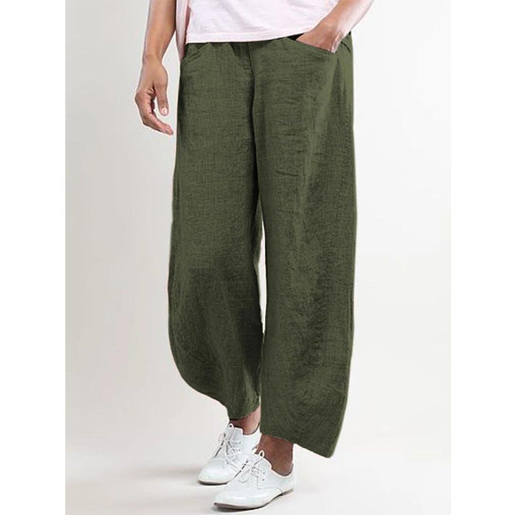 Cotton and linen casual solid color straight pants