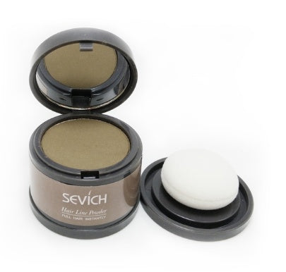 Hair shadow powder compact with open lid and sponge, light tan powder