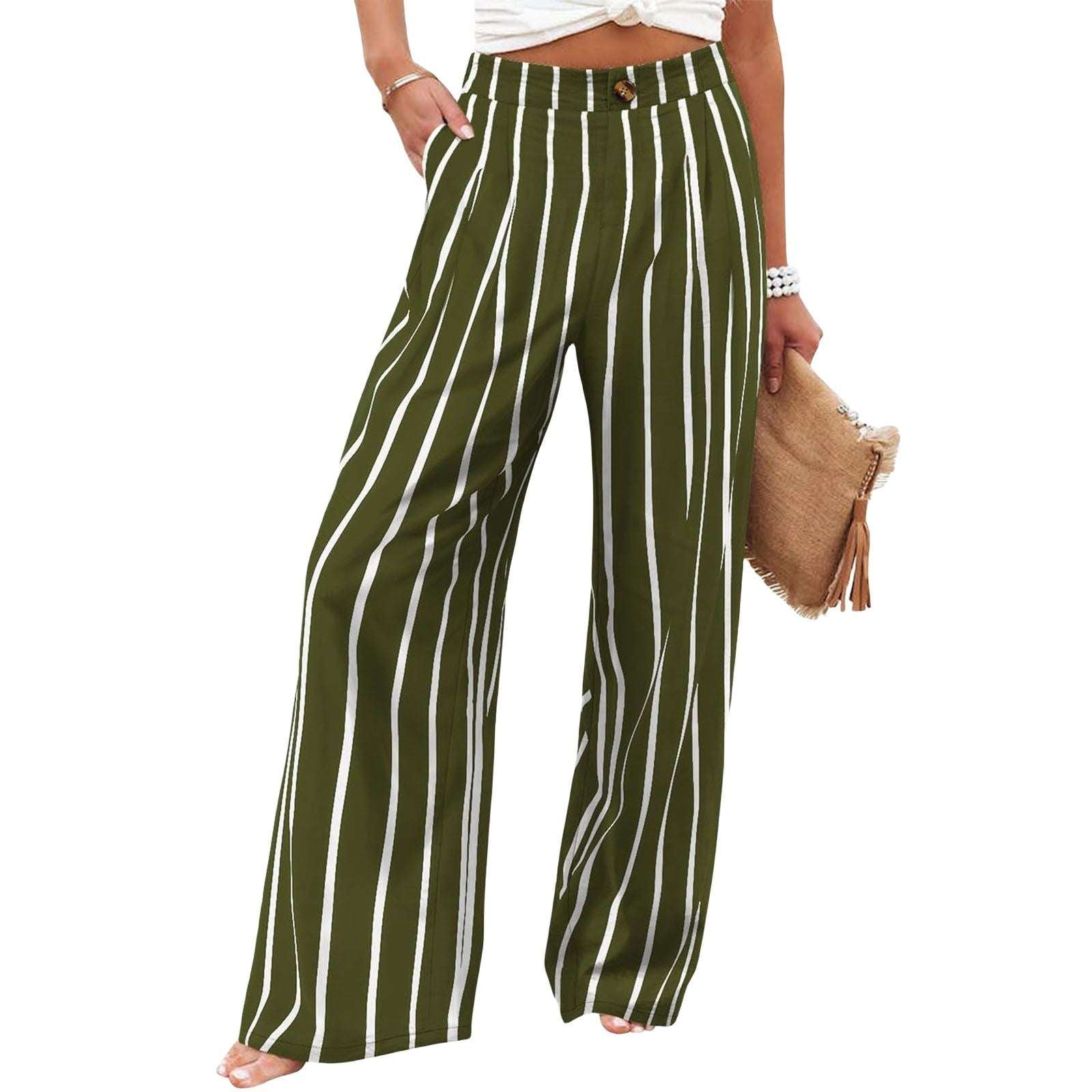 Wide-Leg Trousers with Button Detail – Elegant & Comfortable Fit Women's Button Elastic Waist Wide Leg Tr | Ectron Online