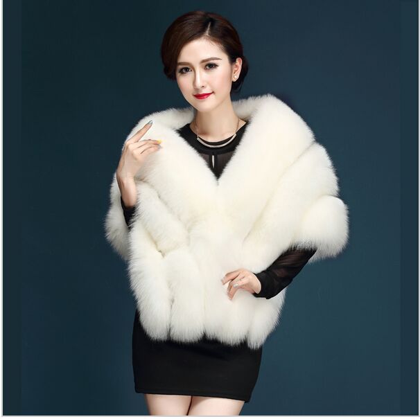 Women's New Silver Fox Faux Fur Shawl Cape