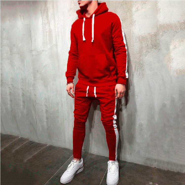 Men's hooded striped sweater suit