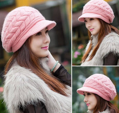 Winter Korean version of the lady's pattern rabbit fur hat knit hat cute plus velvet line warm wool hat autumn and winter