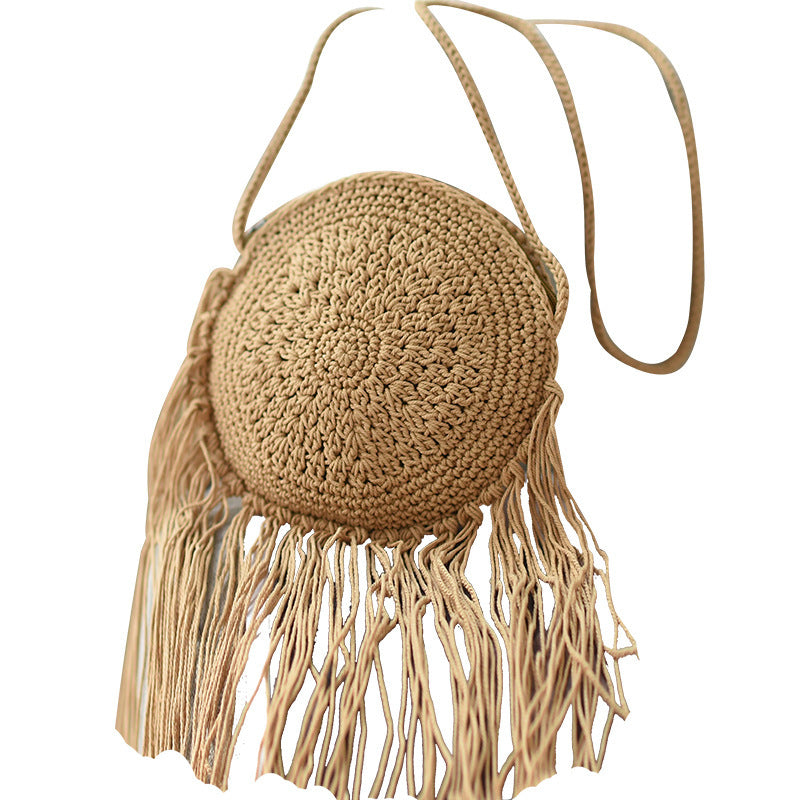 Hand-woven tassel straw bag