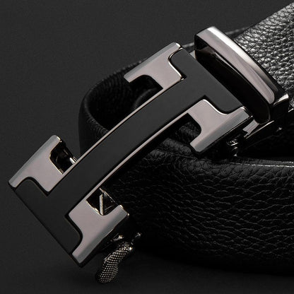 Automatic buckle men's belt leather lychee pattern