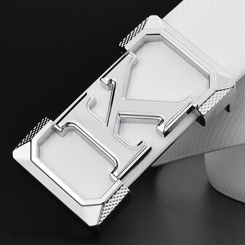 {{ brand }} Men's Leather Belts - All Styles&nbsp; 5 Silver logo - Men's Belts