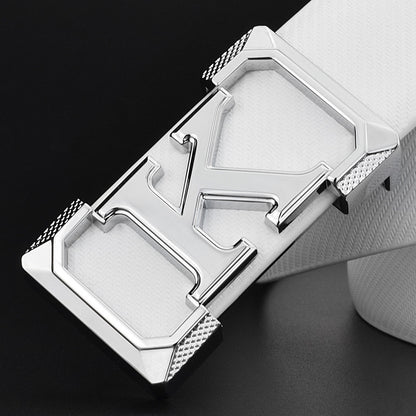 {{ brand }} Men's Leather Belts - All Styles&nbsp; 5 Silver logo - Men's Belts