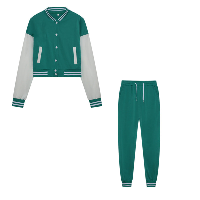 Women's Single-Breasted Baseball Jacket Set