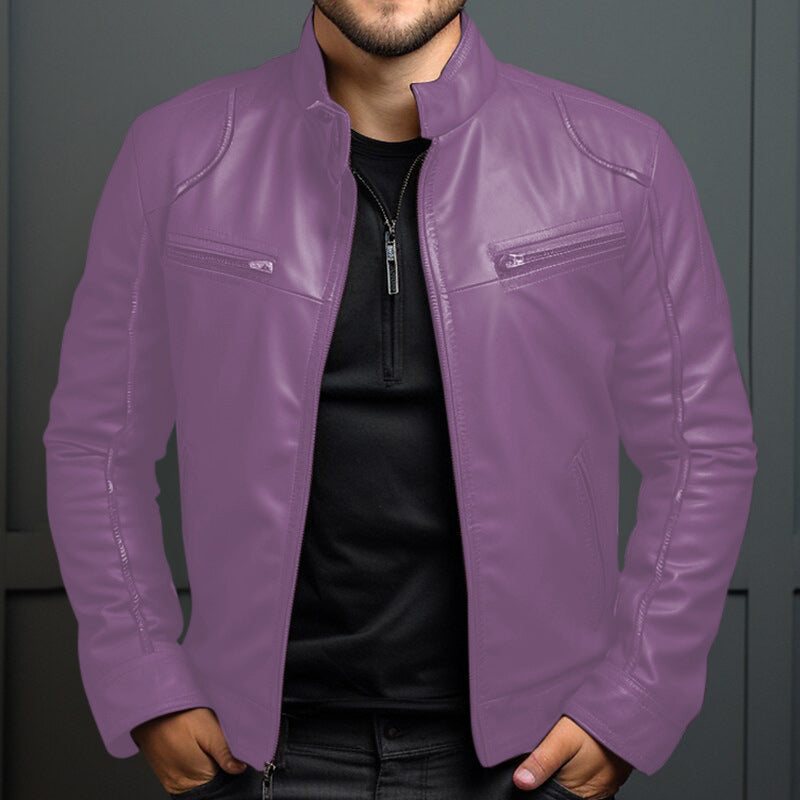 Men's Leather Motorcycle Jacket Men's Stand Collar Motorcycle Leather Ja | Ectron Online