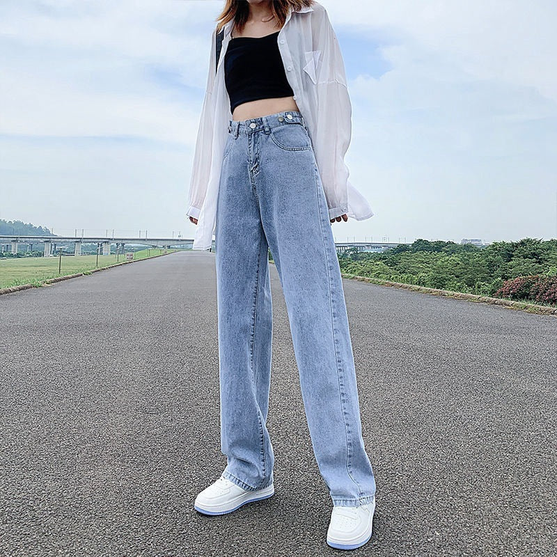 Women's Adjustable Waist Jeans High Waist Straight Pants Loose Women's Adjustable Waist Jeans High Wais | Ectron Online