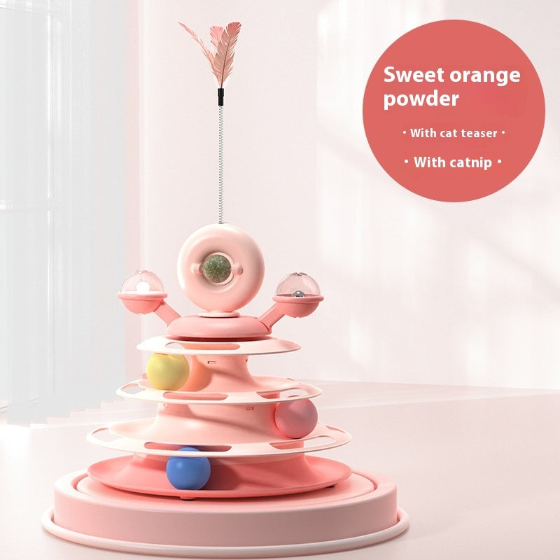 4 Levels Cat Toy Tower with Turntable & Roller Balls 4 Levels Cat Toy Tower Turntable Roller | Ectron Online
