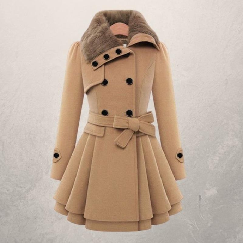 Women's Slim Mid-length Double-Breasted Woolen Coat