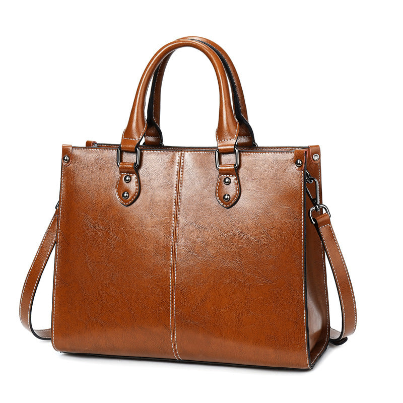 Premium Oil Wax Leather Handbag – Elegant & Durable Design Oil wax stitching leather handbag | Ectron Online