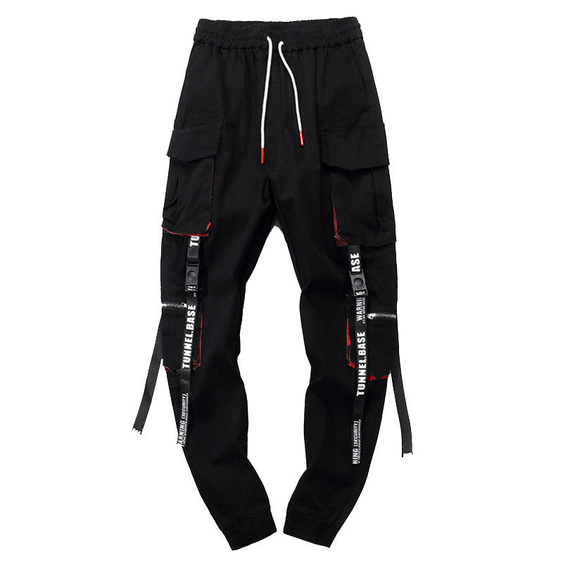 Hip Hop Multi-pocket Webbing Drawstring Casual Trousers