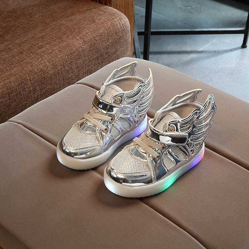Girls' metallic silver lace-up sports shoes with straps and glowing outsole
