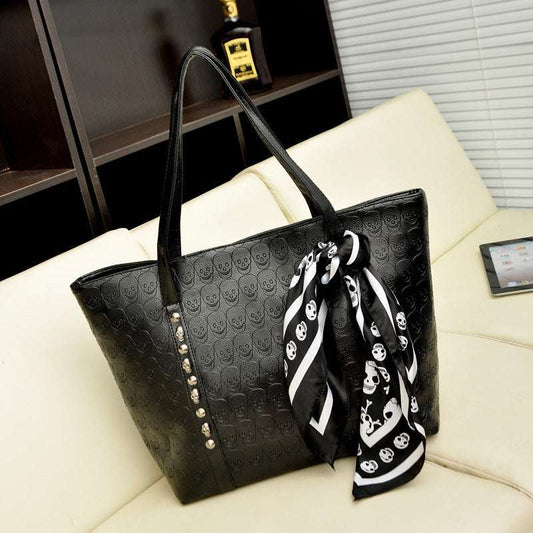 Fashion Shoulder Bags in Women's Wrap PU Leather Handbags Ladies Skull Printed Large Capacity Waterproof Solid Messenger Totes