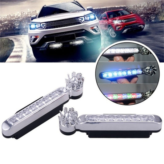 Car lights with a close-up of LED strip lights on a white background