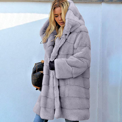 Women's Oversized Imitation Fur Coat | Plush Solid Color Hooded Jacket Solid Color Loose Plush Hooded Coatimita | Ectron Online