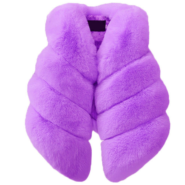 Baby girl faux-fur winter vest, purple, front button closure