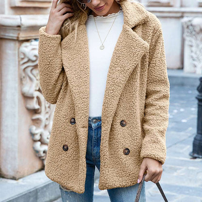 Women's Fluffy Lapel Coat - Loose Winter Jacket Loose Lapel Fluffy Coat Winter Button Ja | Ectron Online