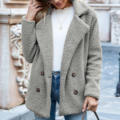 Women's Fluffy Lapel Coat - Loose Winter Jacket Loose Lapel Fluffy Coat Winter Button Ja | Ectron Online
