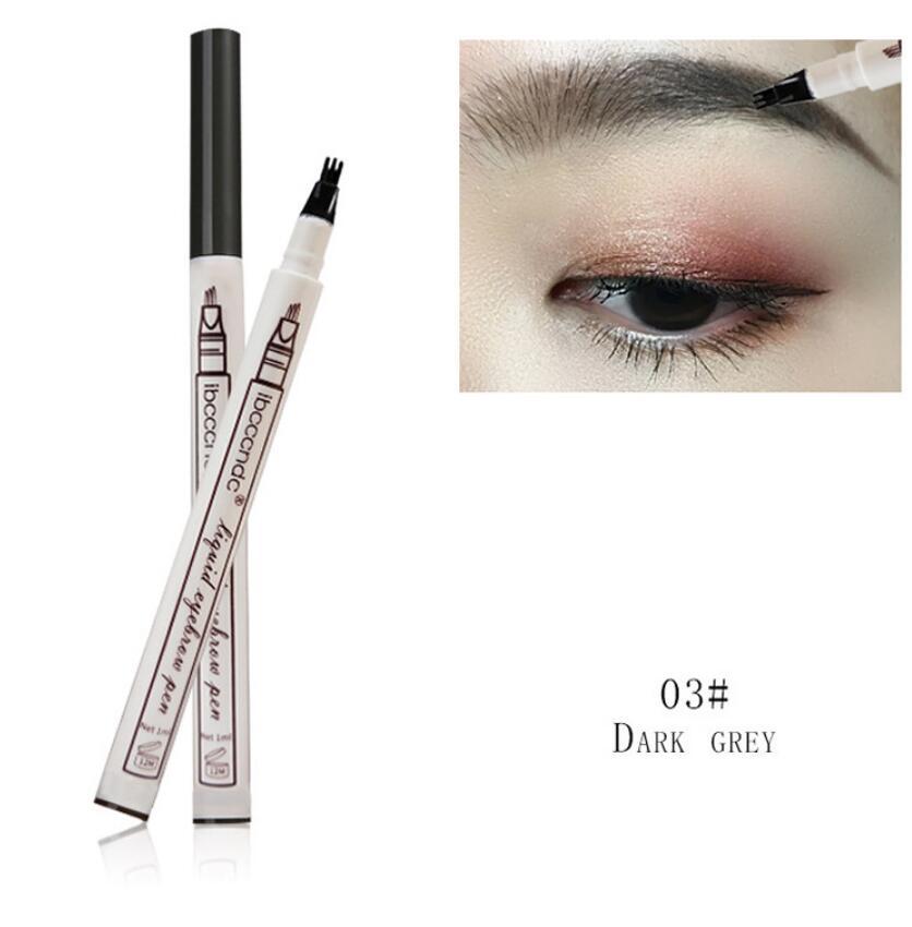 Waterproof eyebrow pen, dark grey shade (#03+), with applicator tip and cap