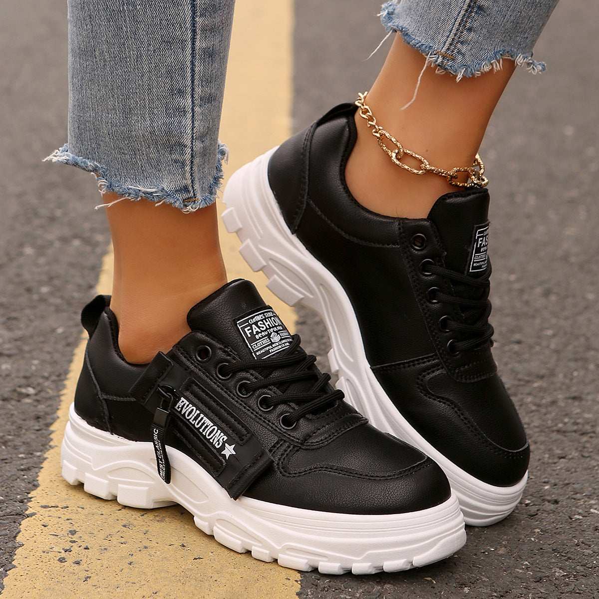 Women’s Lace-Up Sports Shoes – Side Zipper & Thick Sole Design Lace-up Sports Shoes With Side-Zipper De | Ectron Online