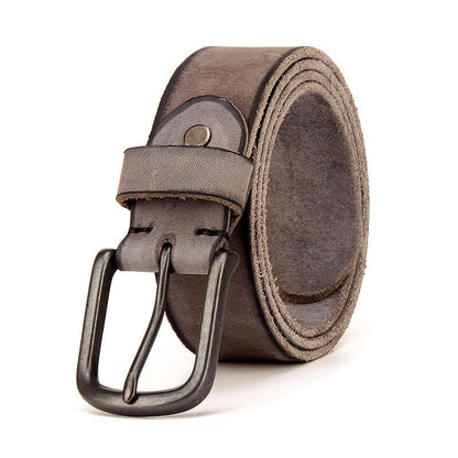 Men's leather pin buckle belt in gray with a classic pin buckle design for a refined look.