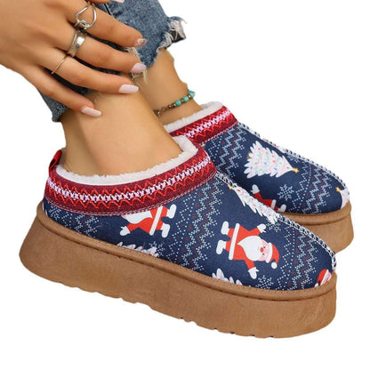 Women's Christmas Ankle Boots – Plush Lined Slip-On Winter Shoes Women's Cartoon Christmas Print Ankle Bo | Ectron Online