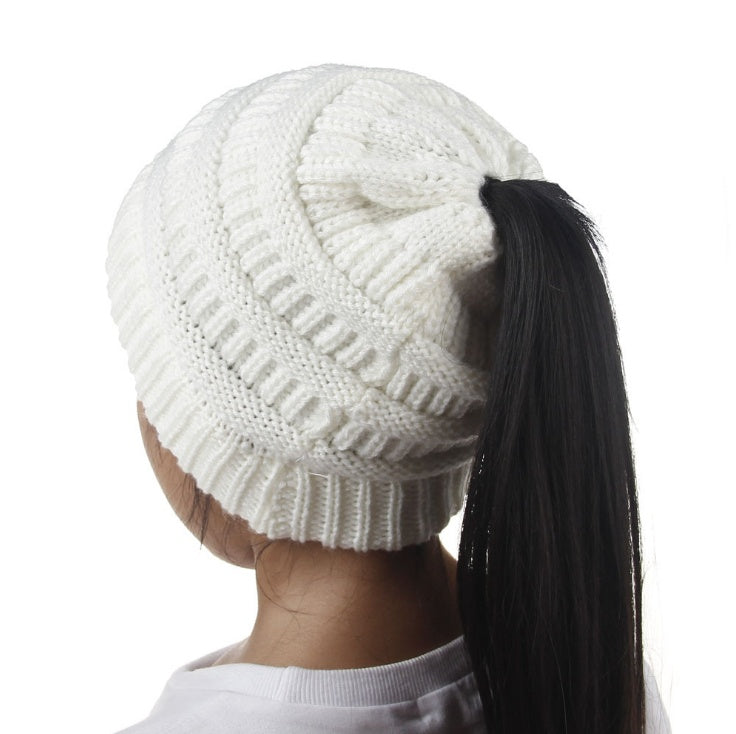 Knitted Ponytail Hat - Women's Fashion Wool Hat for Stylish Comfort Hats & Caps | Ectron Online