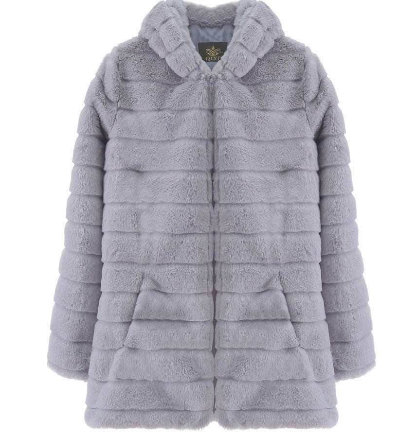 Plush Padded Hooded Faux Mink Short Fur Coat Plush padded hooded lady mink short fur | Ectron Online
