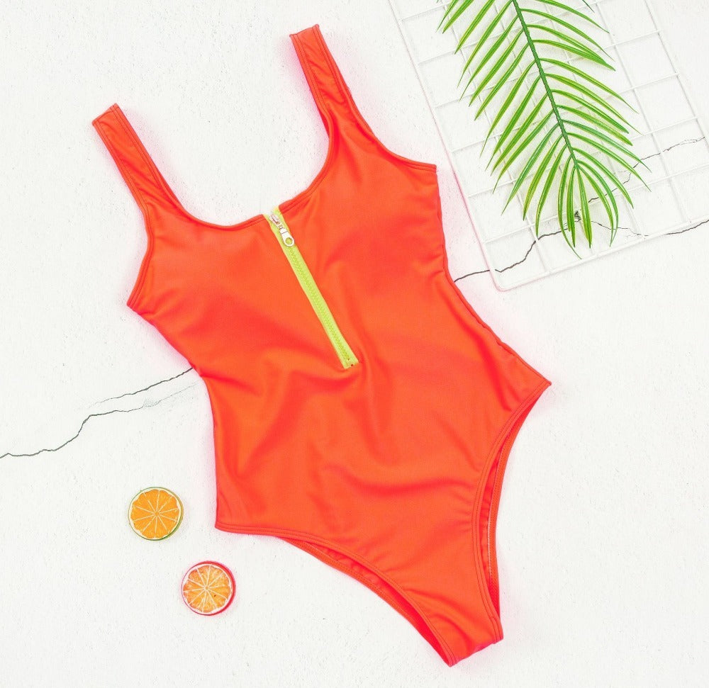 Women’s Zipper One-Piece Swimsuit – Sexy Printed Swimwear Ladies zipper sexy one-piece printed swi | Ectron Online