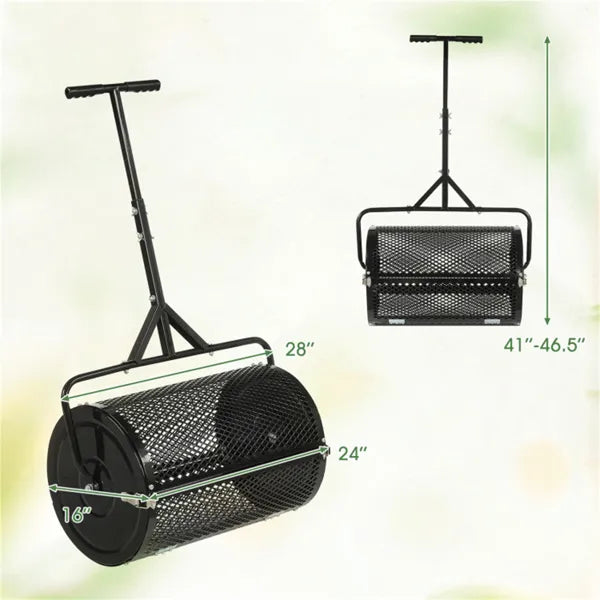 24" Lawn Topdressing Spreader | Compost & Fertilizer Mesh Roller