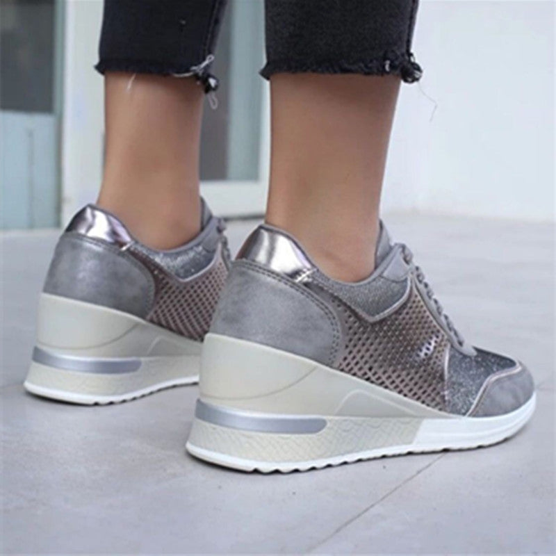 Women's Lacing Platform Sneakers - Chic Wedge Heel Style Lacing Sneakers With Platform Heels For | Ectron Online