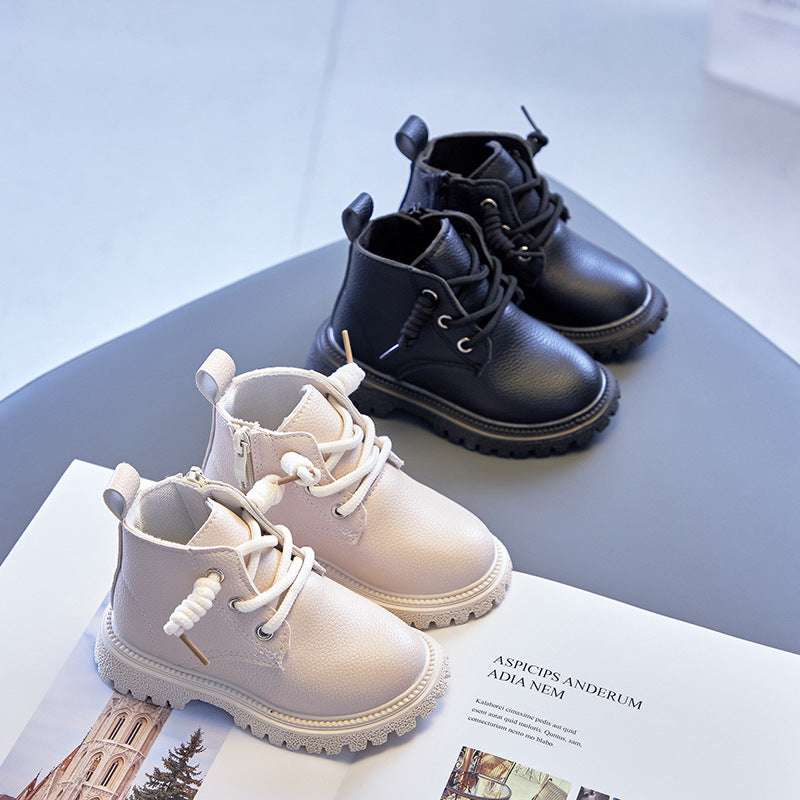 Autumn Black Short Leather Boots For Girls