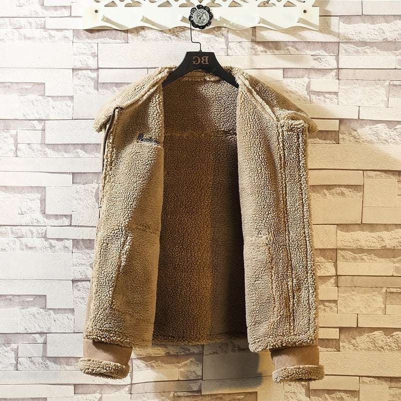 Men's Thick Leather-Look Lapel Jacket