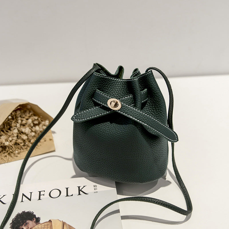 Lock Bucket Bag – Korean Style All-Match PU Leather Handbag All-match lychee pattern bucket bag | Ectron Online