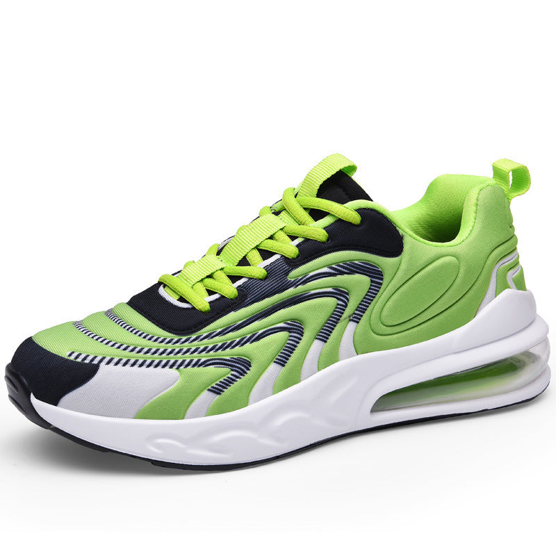 Neon green lace-up air cushion sneaker with white midsole and dark side accents