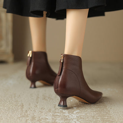 Pointed Toe Kitten Heel Short Boots For Women