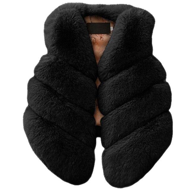 Baby girl faux-fur winter vest, dark gray, front button closure