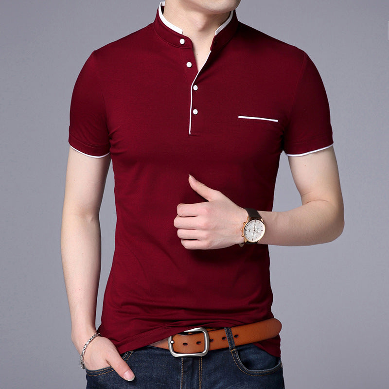 Casual Solid Colour Cotton Shirt – Stand Collar Short Sleeves Casual solid color stand collar cotton s | Ectron Online