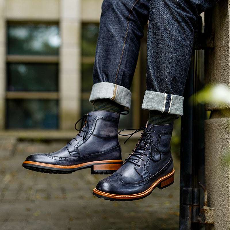 Men’s High-Top Casual Cowhide Leather Boots