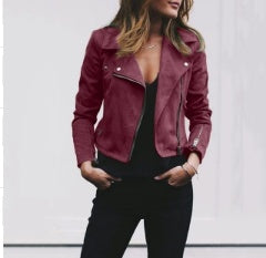 Lapel and Diagonal Zipper Short Women's Jacket Outerwear & Jackets | Ectron Online
