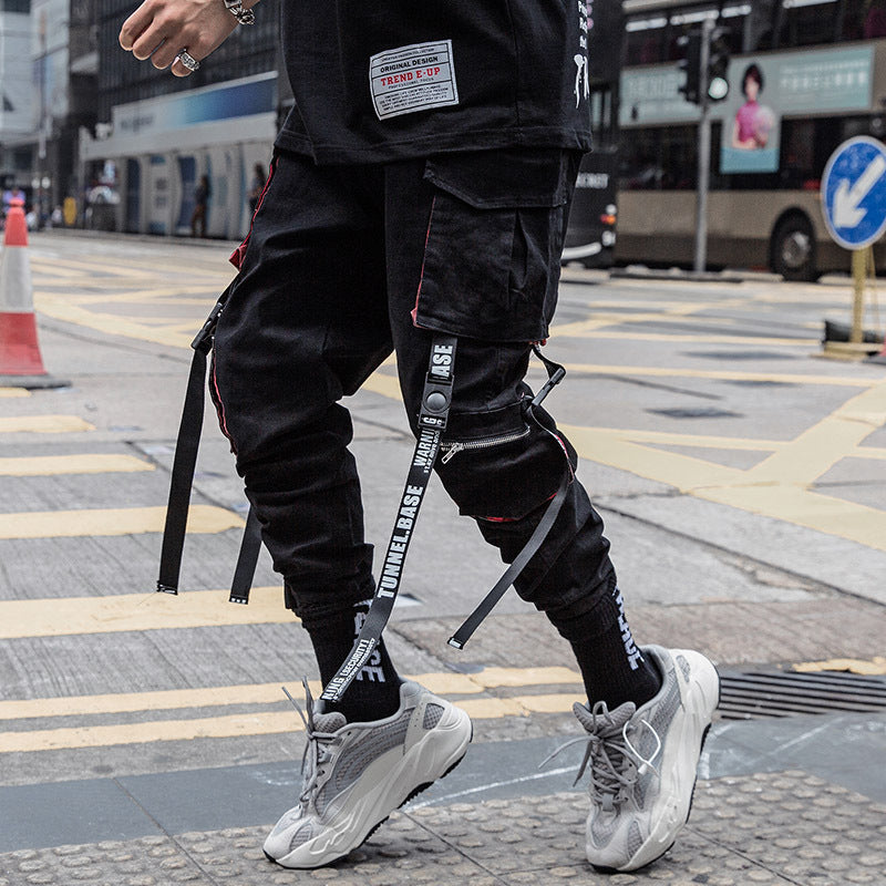 Hip Hop Multi-pocket Webbing Drawstring Casual Trousers